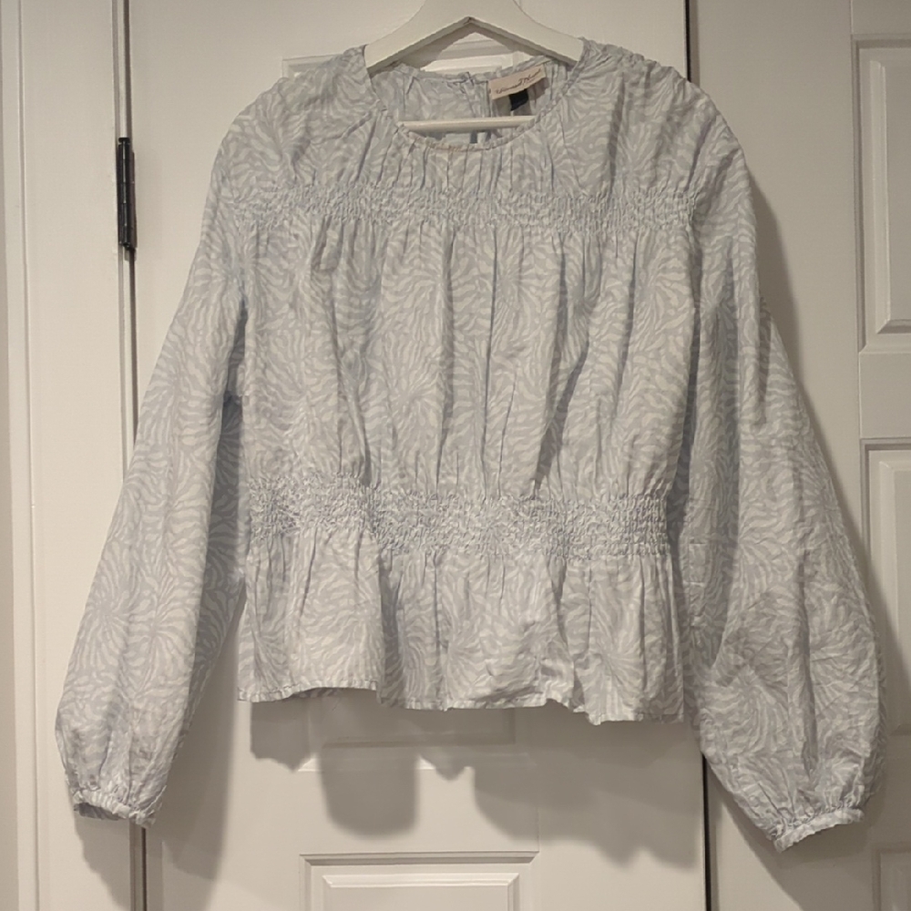 Universal Thread Light Blue Patterned Peasant Blouse